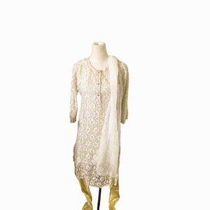 White and gold lace salwar kameez Indian Pakistani